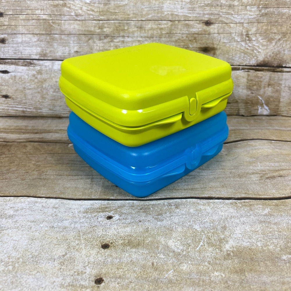 Tupperware Sandwich Keeper Hinged Storage Container  8203 New  Yellow and Blue